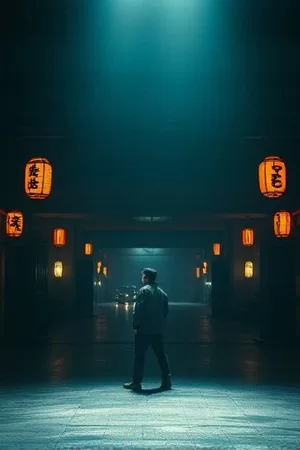 旧唱片行动画竖版海报：木质货架上排列的黑胶唱片
