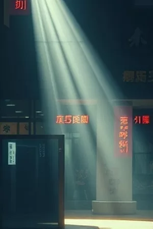 午夜放映厅竖版海报：散场后只亮着出口灯的老影院